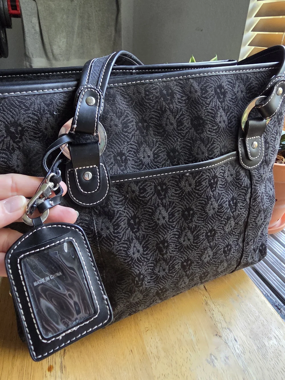 Anne Klein Patterned Tote with Leather Trim